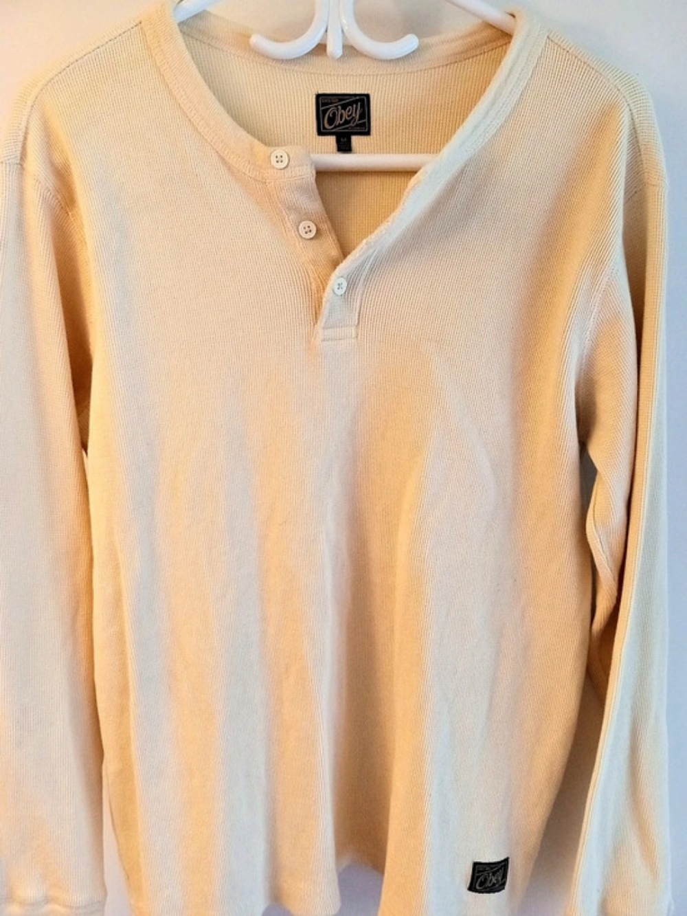 Obey Cream Long Sleeve Henley Good Condition